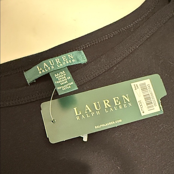 NWT Lauren Ralph Lauren Black Short Sleeve Cotton Crewneck Rope Tie Sleeves. M - Picture 4 of 7